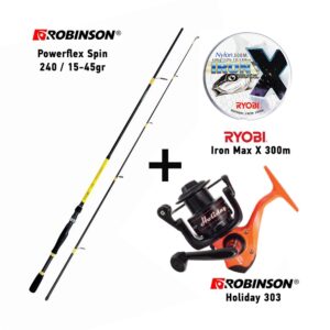 Set Spinning Καλάμι Ψαρέματος Robinson Powerflex Spin 240 / 15-45gr + Μηχανισμός Ψαρέματος Robinson Holiday 303 + Ryobi Iron Max X 300m 0.26mm
